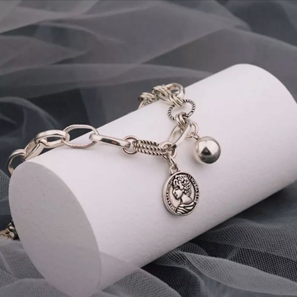 Retro Coin Silver Portrait Bracelet - Picture 2 of 5